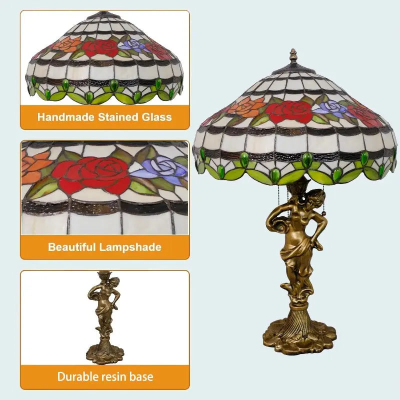 18inch 46cm Stained Glass Strip Rose Lampsahde Vintage Tiffany Table Lamp - CTL