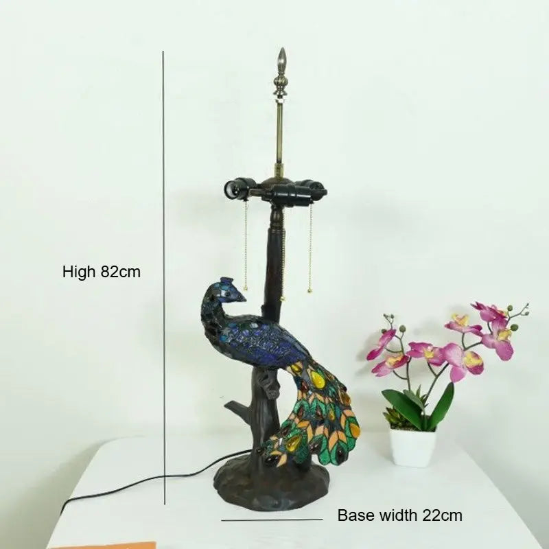 18inch Handmade Large Peacock Tiffany Style Lamp Rose Lampshade Desk Light - CTL