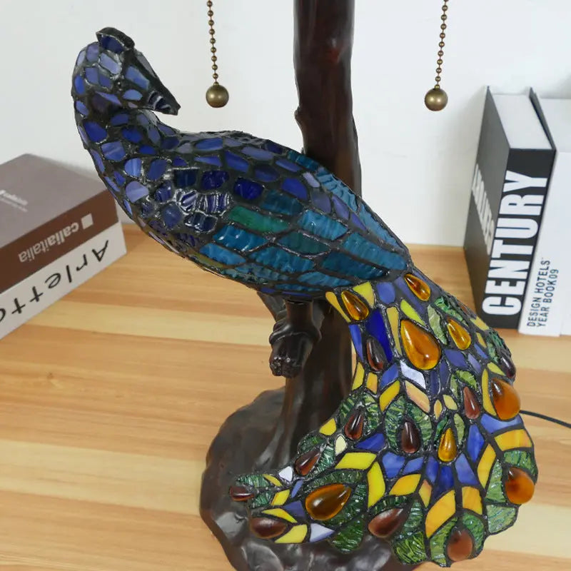 18inch Handmade Large Peacock Tiffany Style Lamp Rose Lampshade Desk Light - CTL