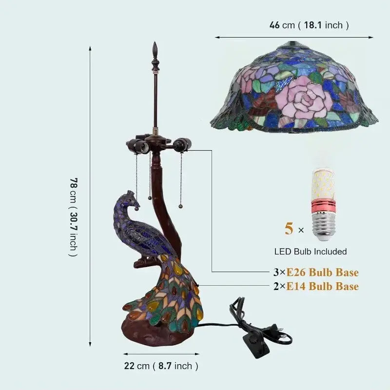18inch Vintage Handmade Straw Hat Large Peacock Tiffany Style Lamp - CTL