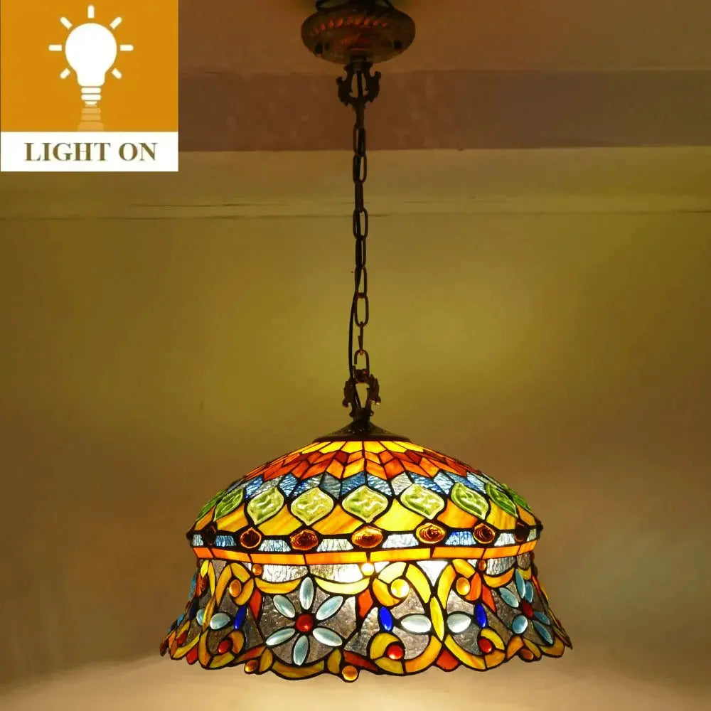 18inch 48cm Stained Glass Pastoral Hat Beads Lampshade Tiffany Pendant Light - CTL