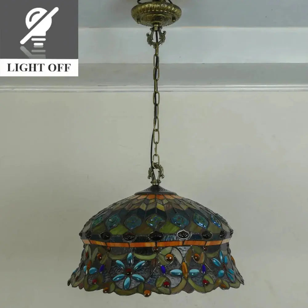 18inch 48cm Stained Glass Pastoral Hat Beads Lampshade Tiffany Pendant Light - CTL