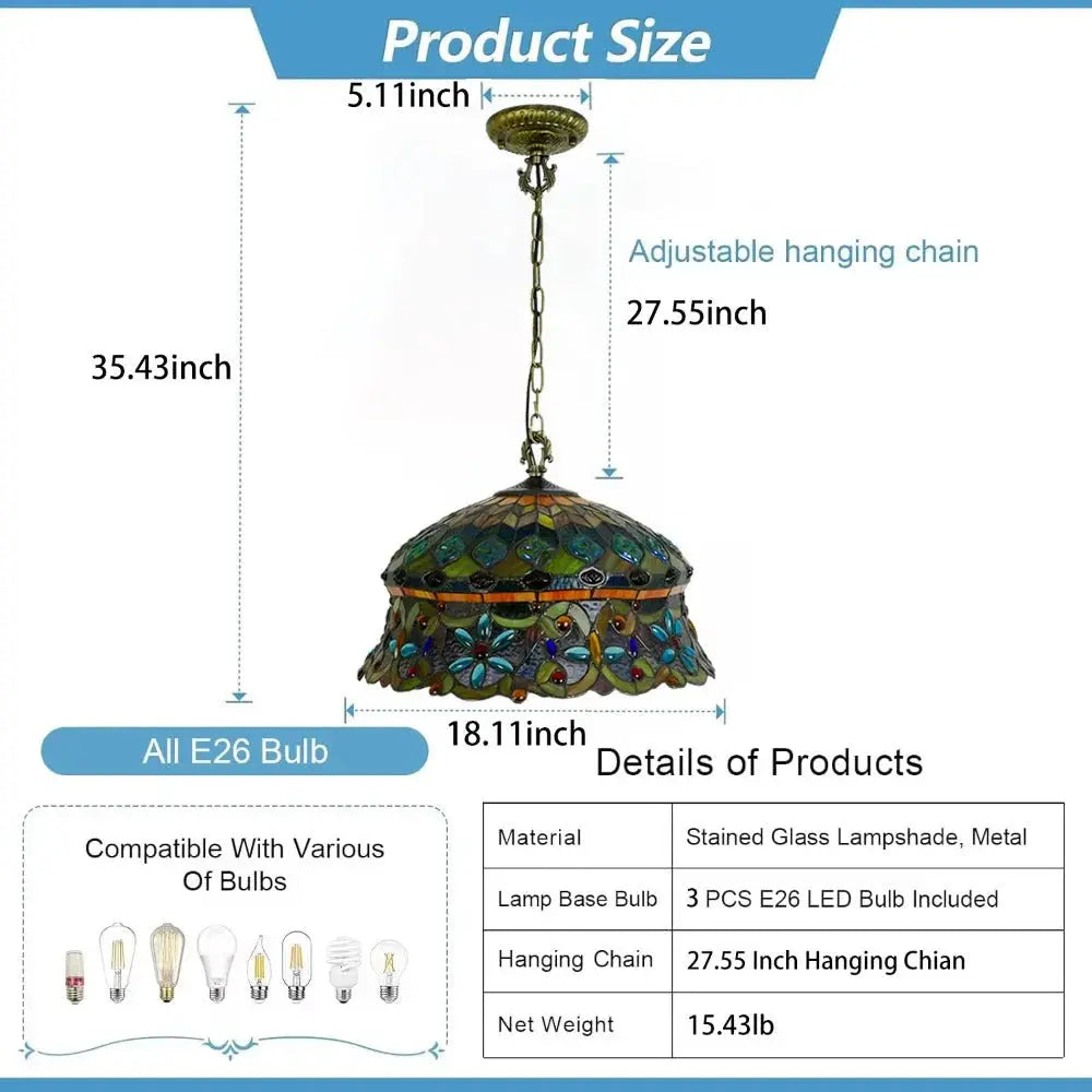 18inch 48cm Stained Glass Pastoral Hat Beads Lampshade Tiffany Pendant Light - CTL