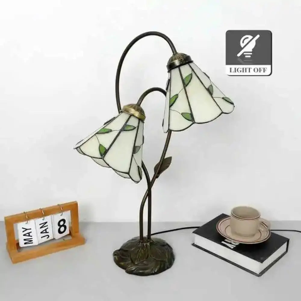 Vintage Stained Glass Flower Leaf Floral Lampshade Tiffany Desk Lamp - CTL