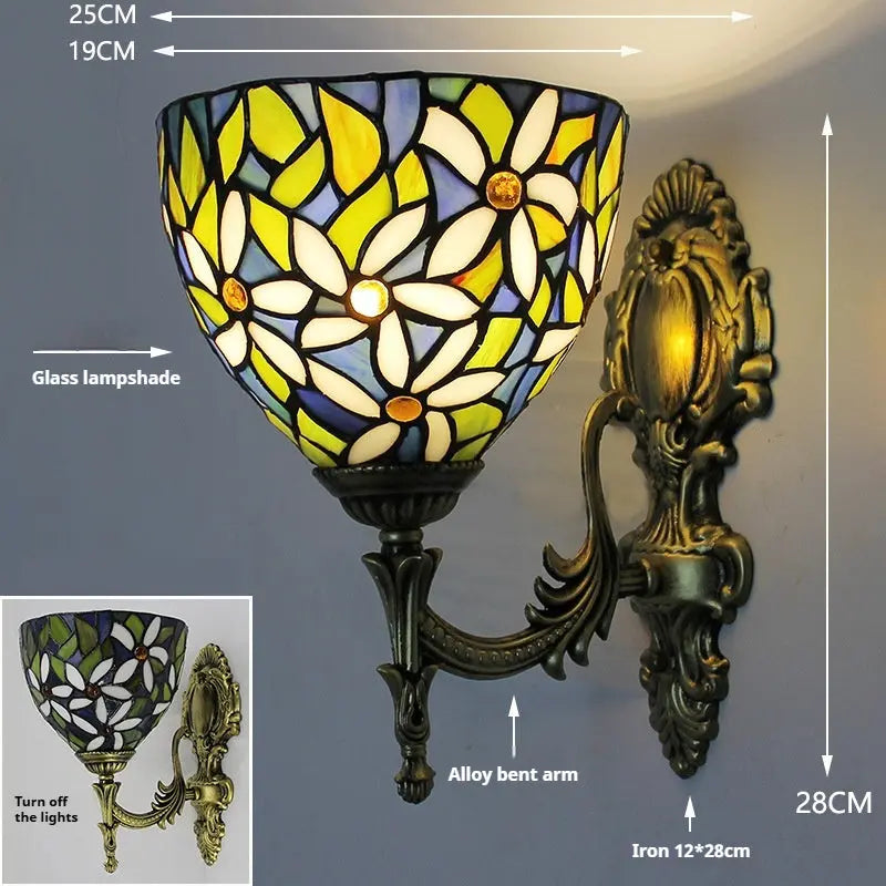 19cm Small Sconce Stained Glass White Flower Tiffany Wall Lamps for Bedroom - CTL