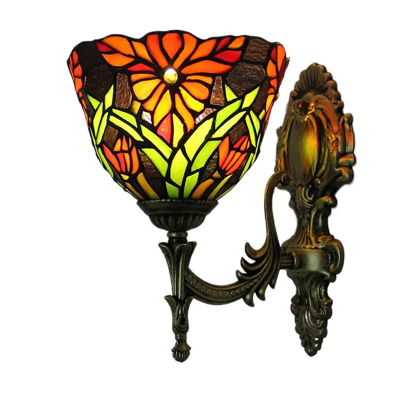 19cm Tiffany Outdoor Wall Lights Stained Glass Red Flower Lampshade Wall Sconce - CTL