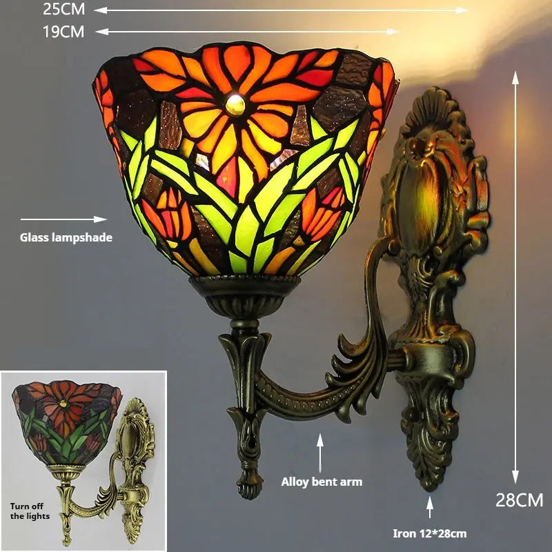 19cm Tiffany Outdoor Wall Lights Stained Glass Red Flower Lampshade Wall Sconce - CTL