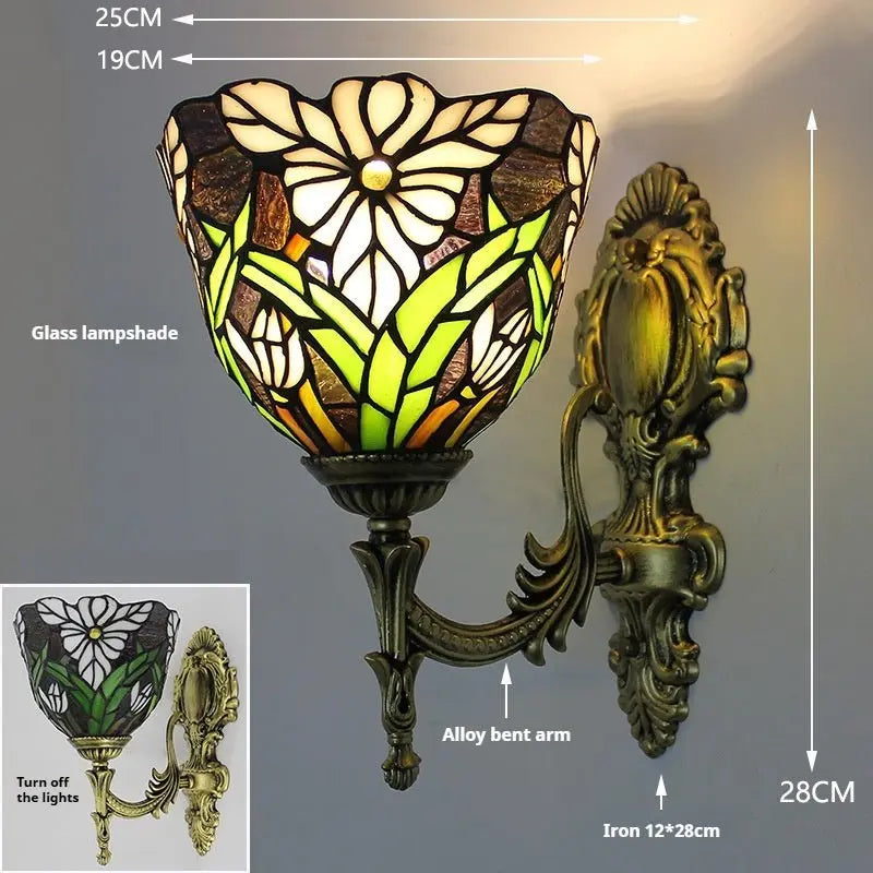 19cm Tiffany Wall Lights Art Deco Style Stained Glass White Flower Lampshade Wall Sconce - CTL