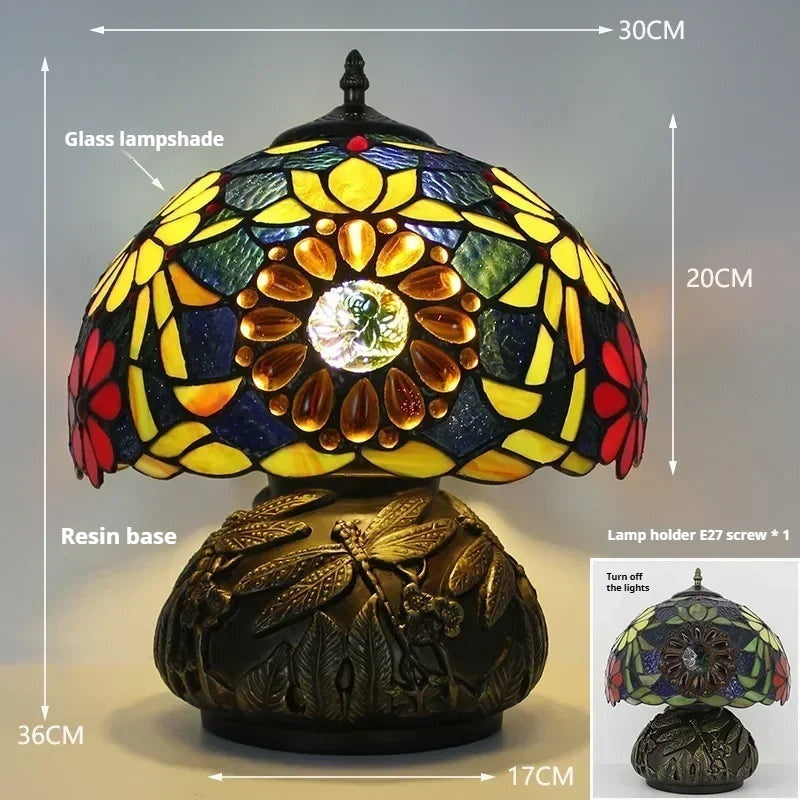 12inch Tiffany Stained Glass Pearl Hummingbird Lampshade Vintage Desk Lamp - CTL