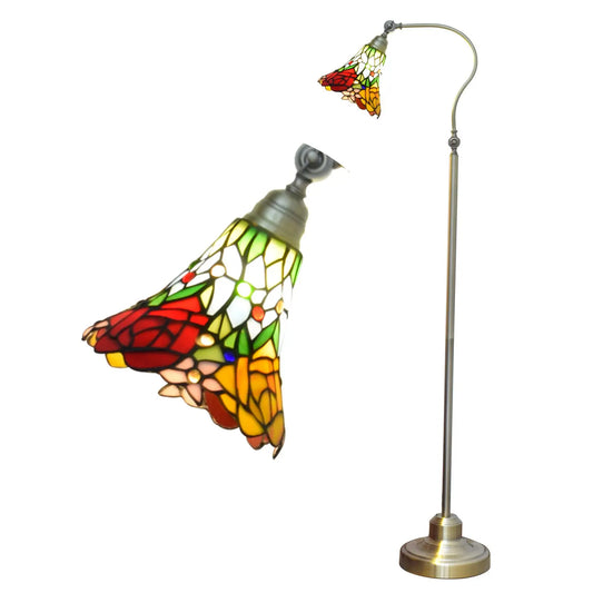 20cm Tiffany Standard Light Pastoral Rose Flower Lampshade Vintage Colored Glass Floor Lamp - CTL