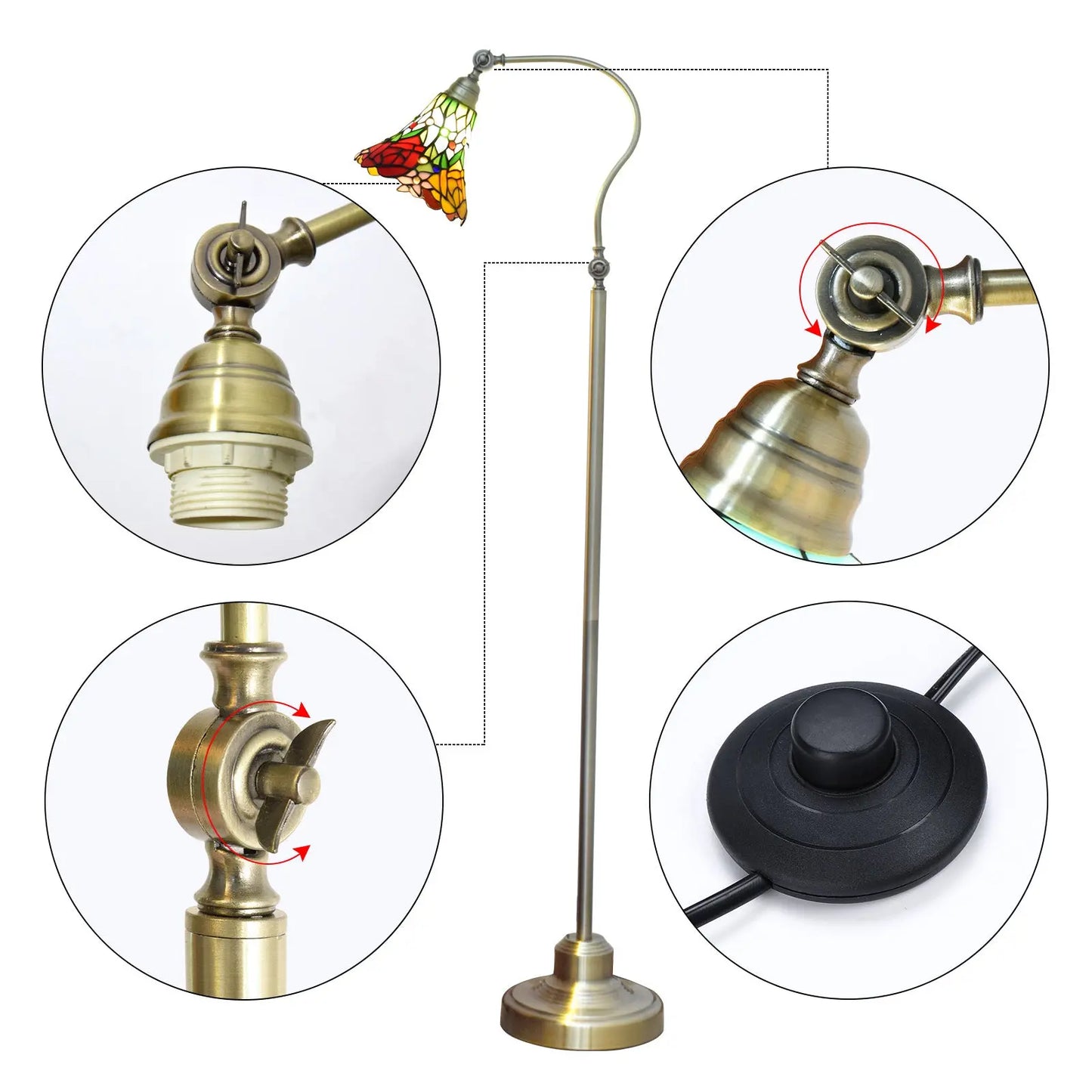 20cm Tiffany Standard Light Pastoral Rose Flower Lampshade Vintage Colored Glass Floor Lamp - CTL