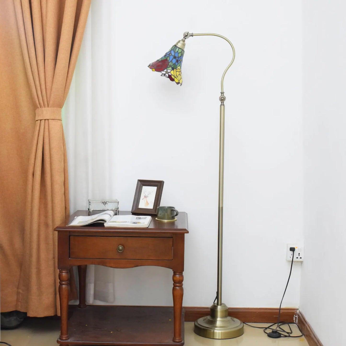 20cm Tiffany Standard Light Pastoral Rose Flower Lampshade Vintage Colored Glass Floor Lamp - CTL