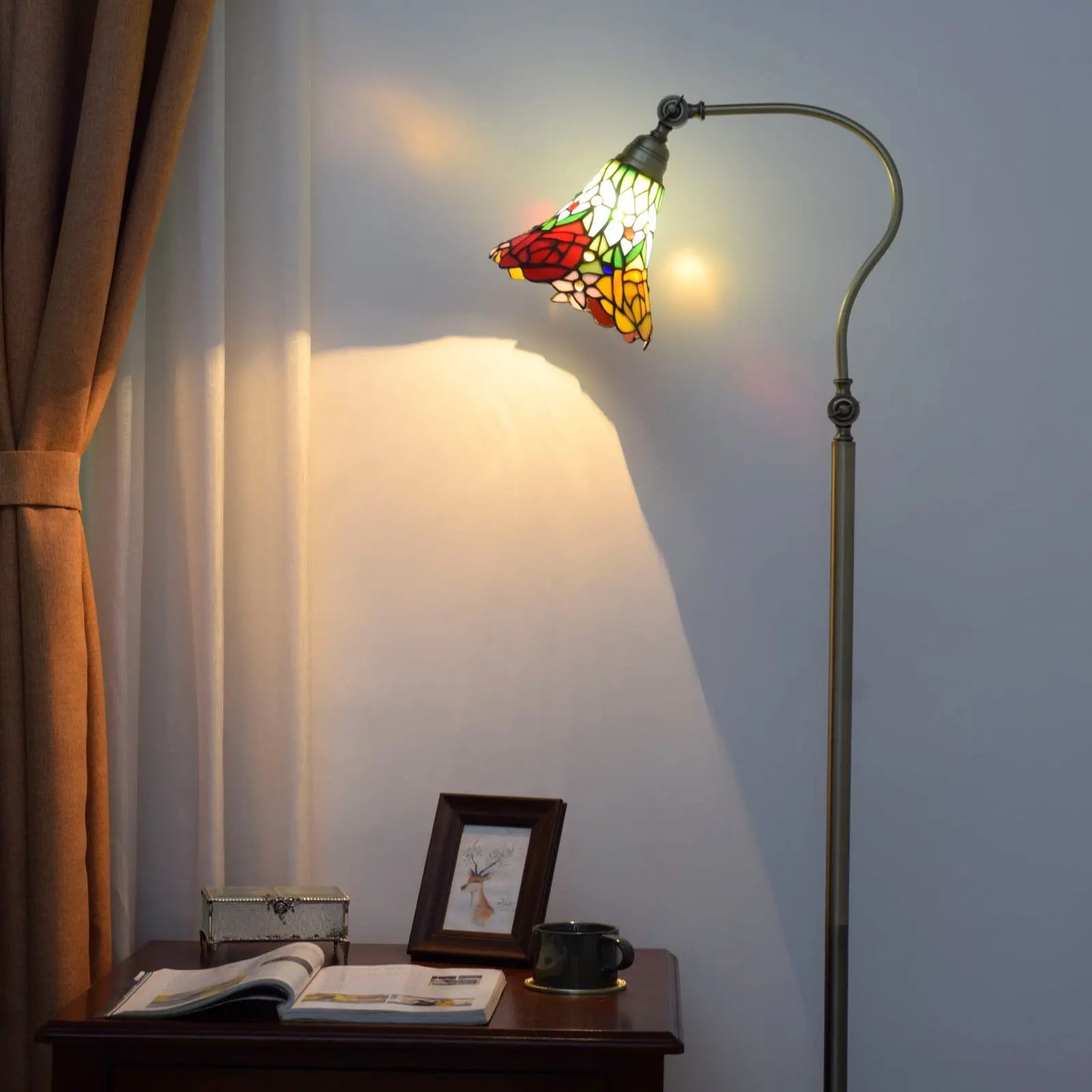 20cm Tiffany Standard Light Pastoral Rose Flower Lampshade Vintage Colored Glass Floor Lamp - CTL