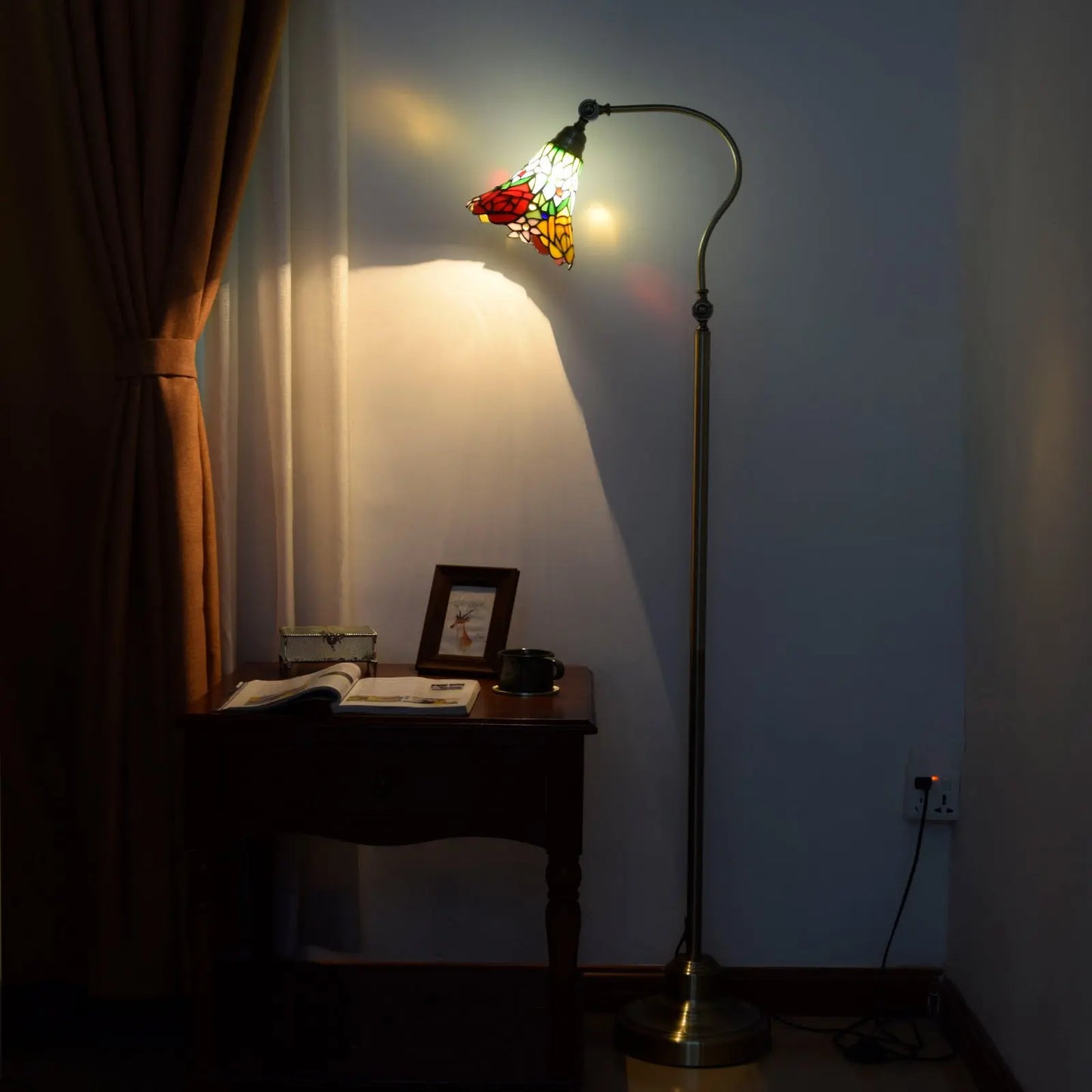 20cm Tiffany Standard Light Pastoral Rose Flower Lampshade Vintage Colored Glass Floor Lamp - CTL