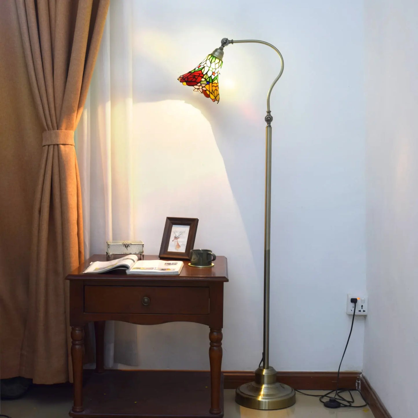 20cm Tiffany Standard Light Pastoral Rose Flower Lampshade Vintage Colored Glass Floor Lamp - CTL