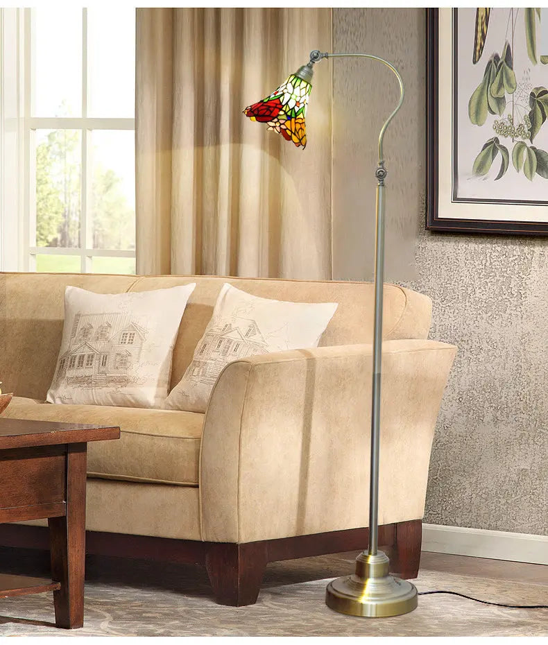 20cm Tiffany Standard Light Pastoral Rose Flower Lampshade Vintage Colored Glass Floor Lamp - CTL