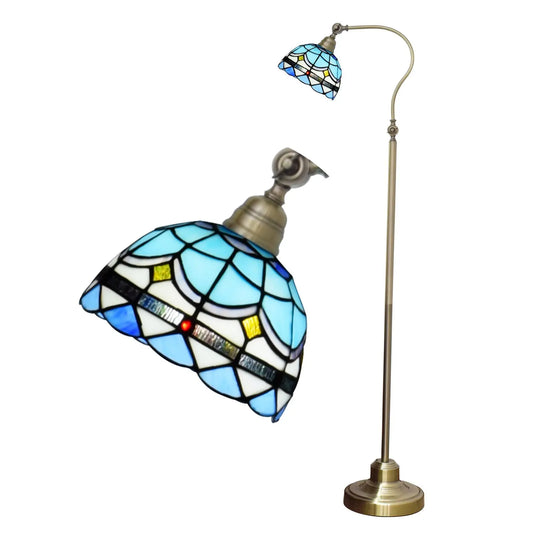 20cm Vintage Lampshade Blue Stained Glass Floor Lamp Tiffany Standing Light - CTL