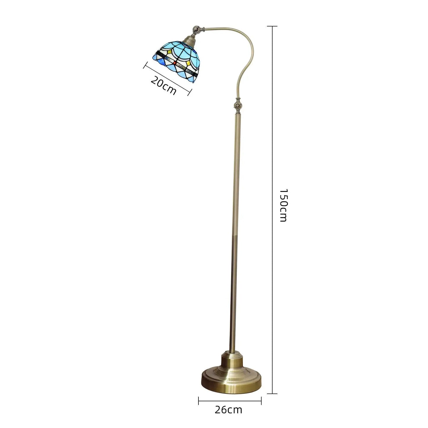 20cm Vintage Lampshade Blue Stained Glass Floor Lamp Tiffany Standing Light - CTL