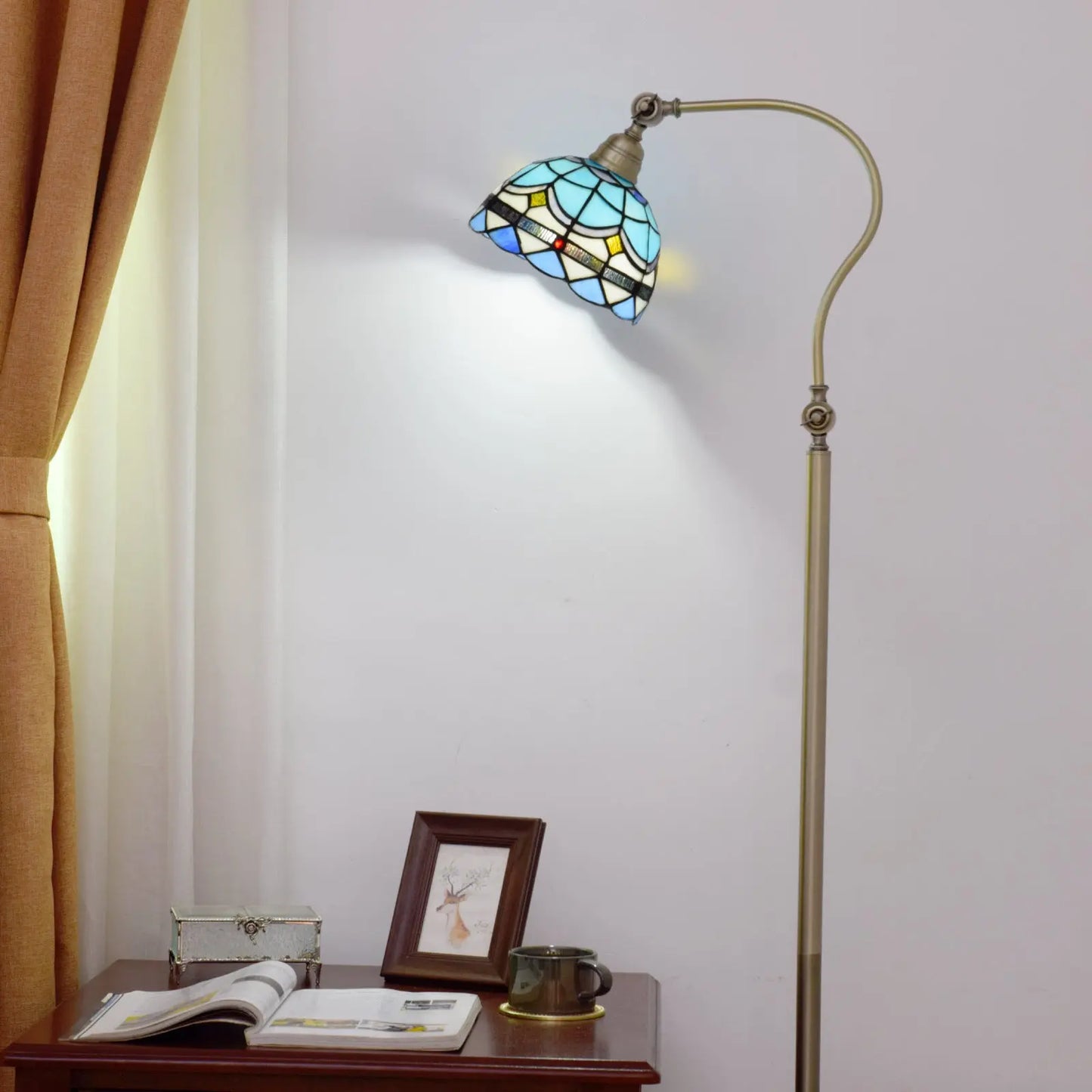 20cm Vintage Lampshade Blue Stained Glass Floor Lamp Tiffany Standing Light - CTL