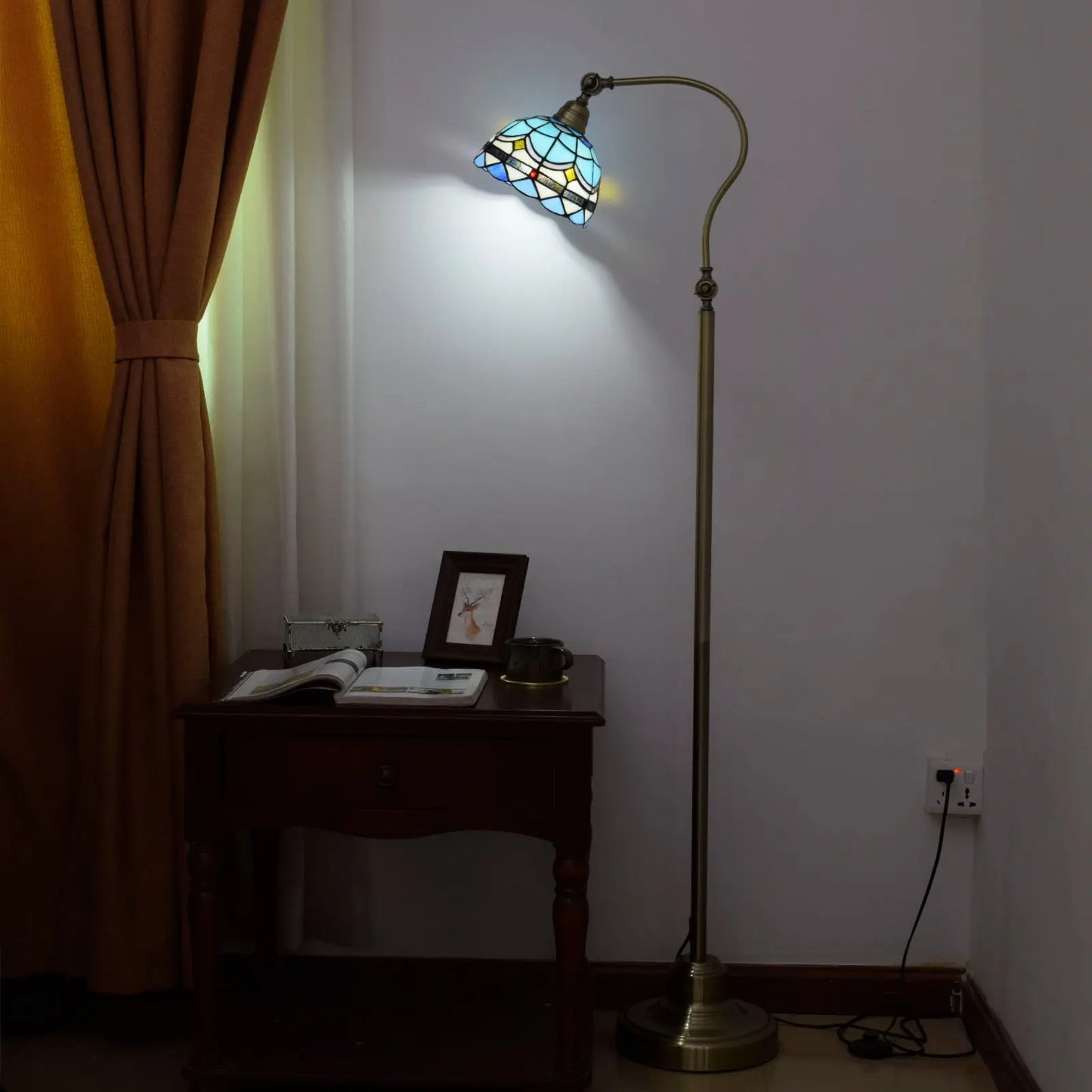20cm Vintage Lampshade Blue Stained Glass Floor Lamp Tiffany Standing Light - CTL