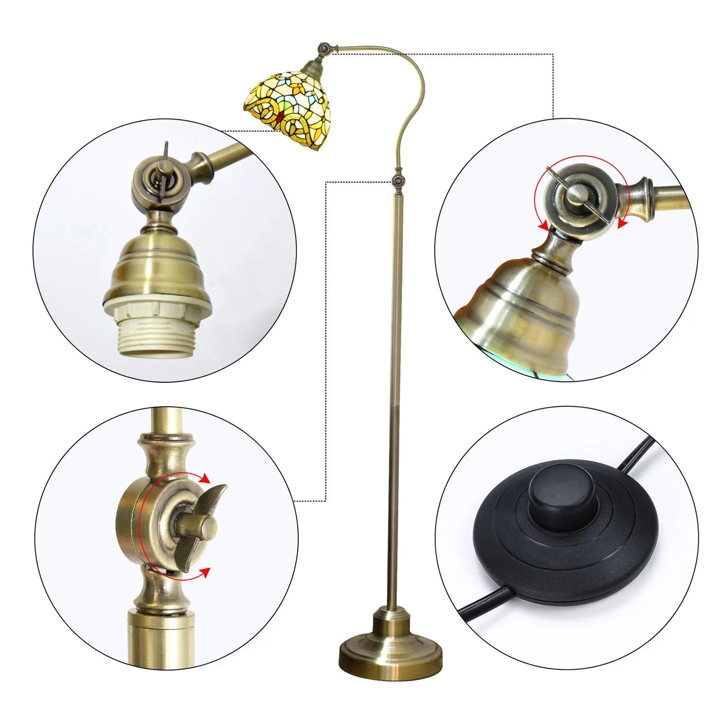 20cm Stained Glass Baroque Lampshade Vintage Floor Lamp with Tiffany Shade - CTL