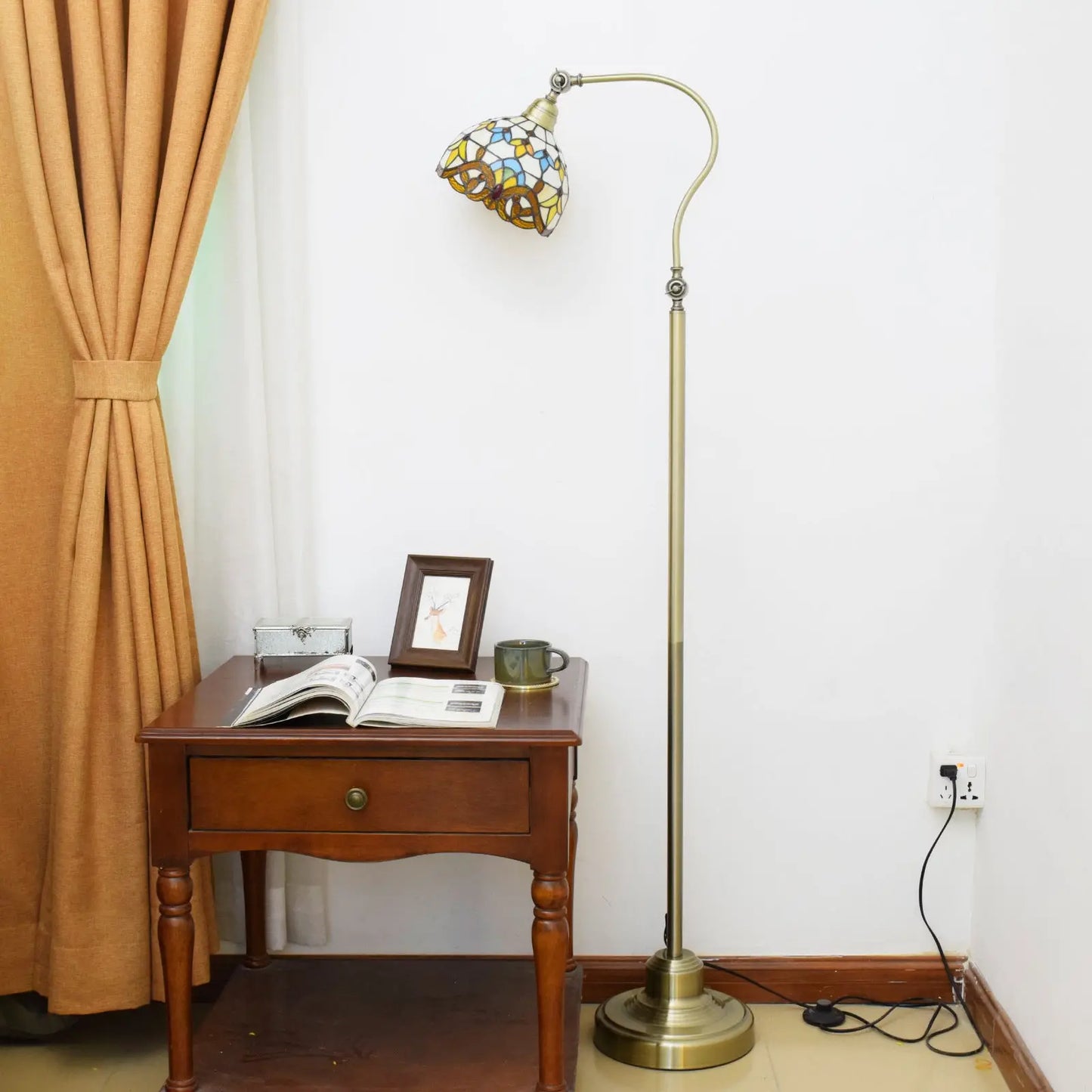 20cm Stained Glass Baroque Lampshade Vintage Floor Lamp with Tiffany Shade - CTL