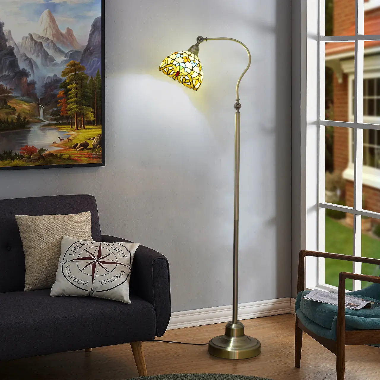 20cm Stained Glass Baroque Lampshade Vintage Floor Lamp with Tiffany Shade - CTL