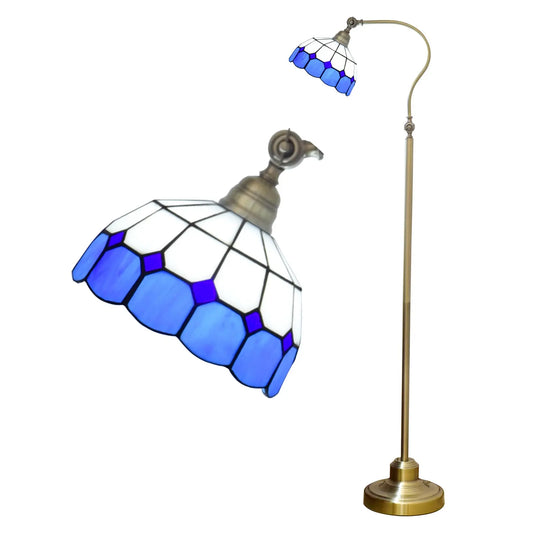 20cm Vintage Stained Glass White Grid Lampshade Blue Tiffany Floor Lamp - CTL
