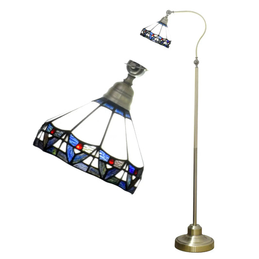 20cm Vintage Stained Glass Lampshade Standing Light White Tiffany Floor Lamp - CTL