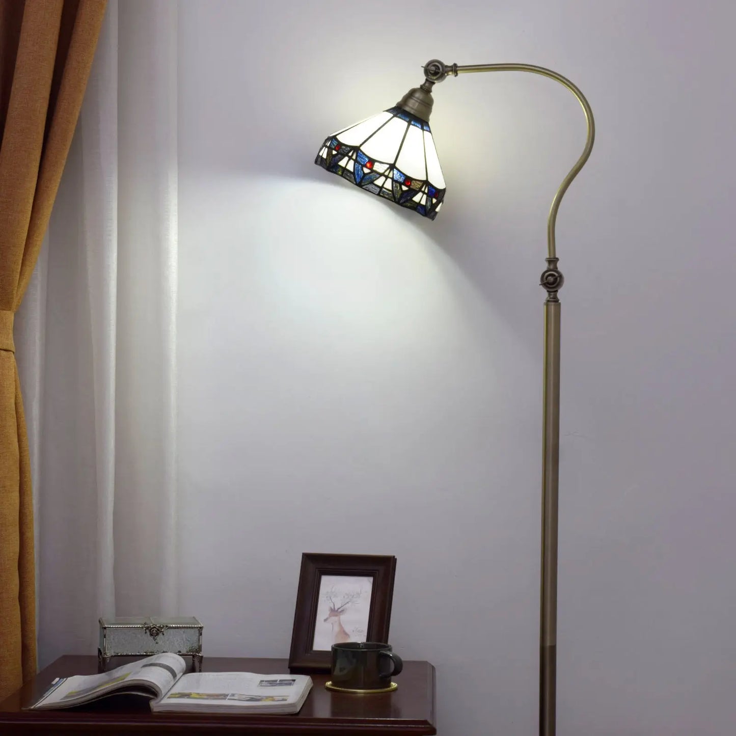 20cm Vintage Stained Glass Lampshade Standing Light White Tiffany Floor Lamp - CTL