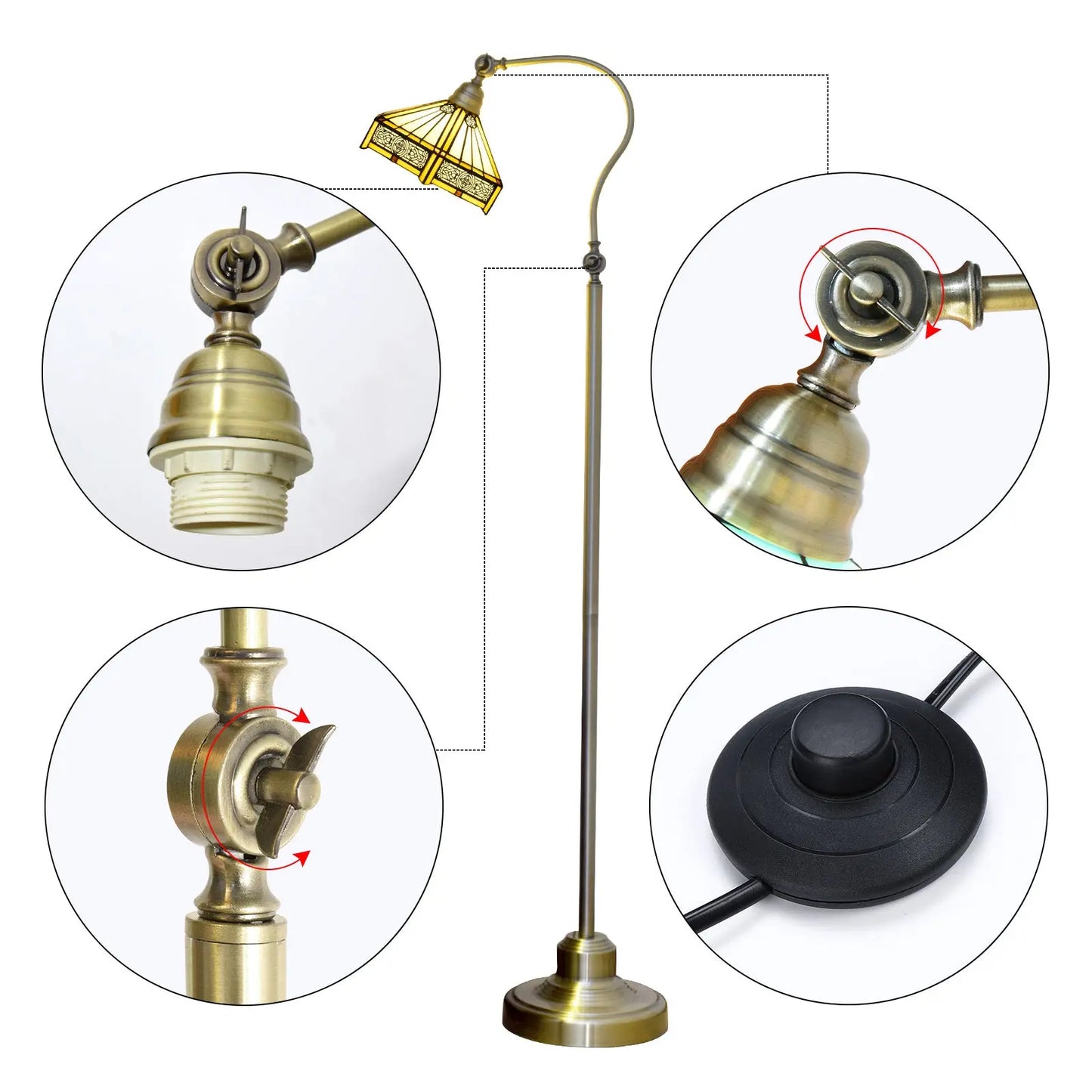20cm Vintage Stained Glass Floor Lamp Warm Color Lampshade Tiffany Standing Light - CTL