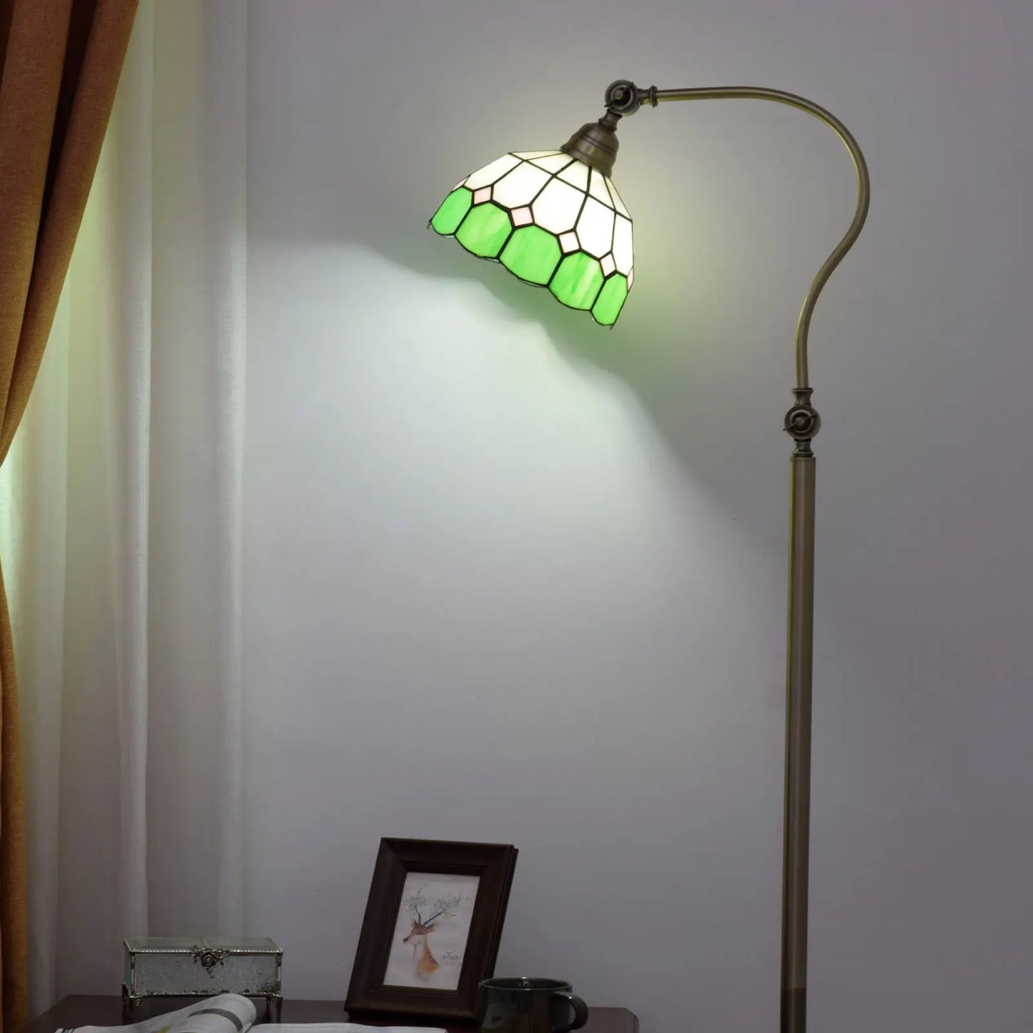 20cm Vintage Standard Light Stained Glass Lampshade Green Tiffany Floor Lamp - CTL