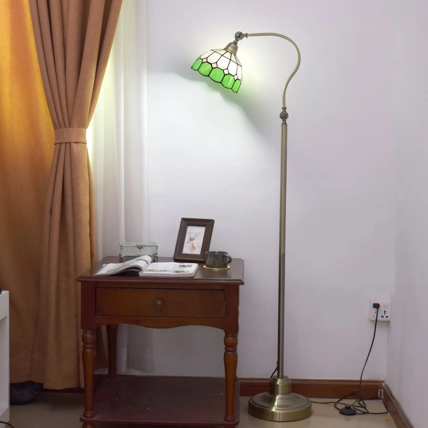 20cm Vintage Standard Light Stained Glass Lampshade Green Tiffany Floor Lamp - CTL