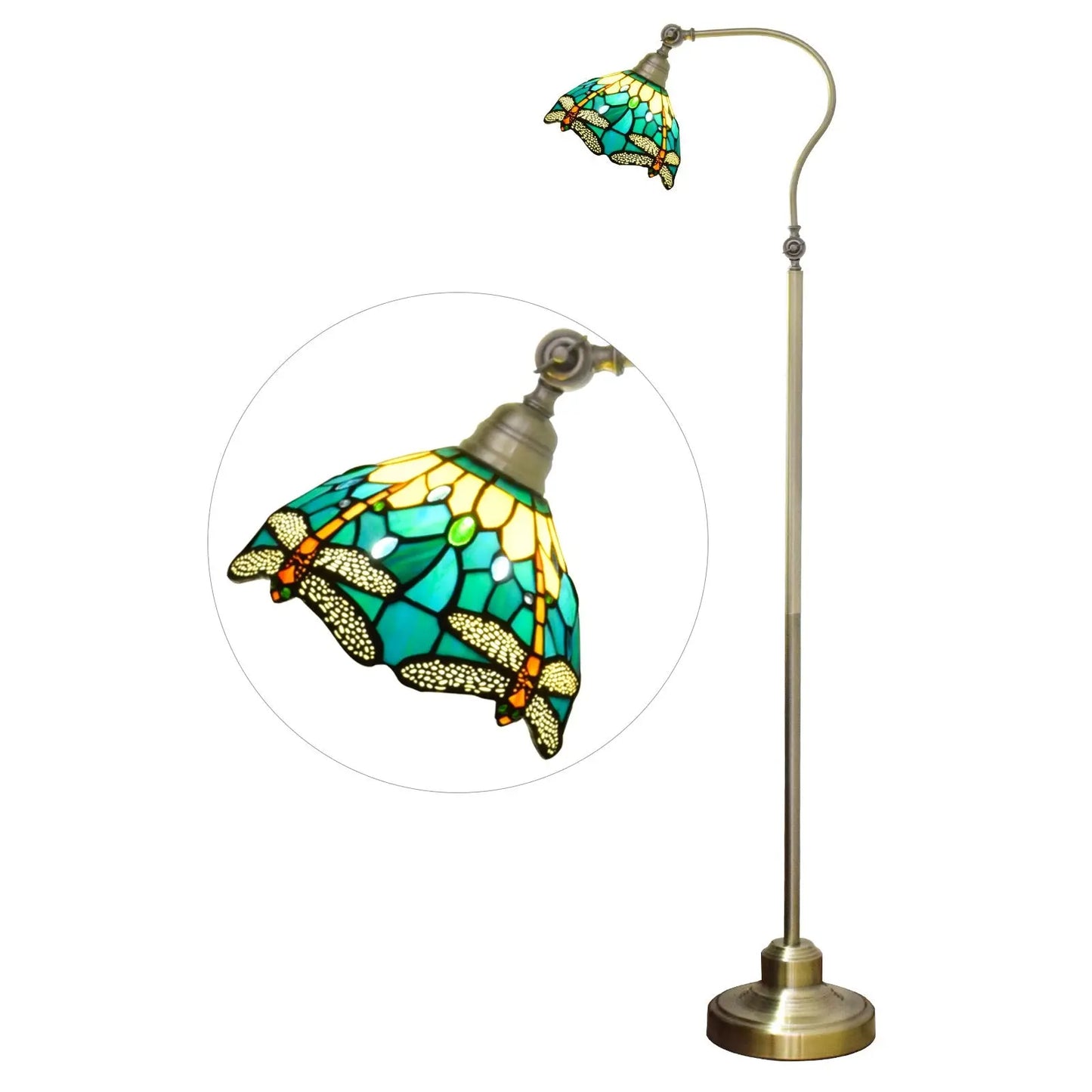 20cm Vintage Stained Glass Green Lampshade Tiffany Dragonfly Floor Lamp - CTL