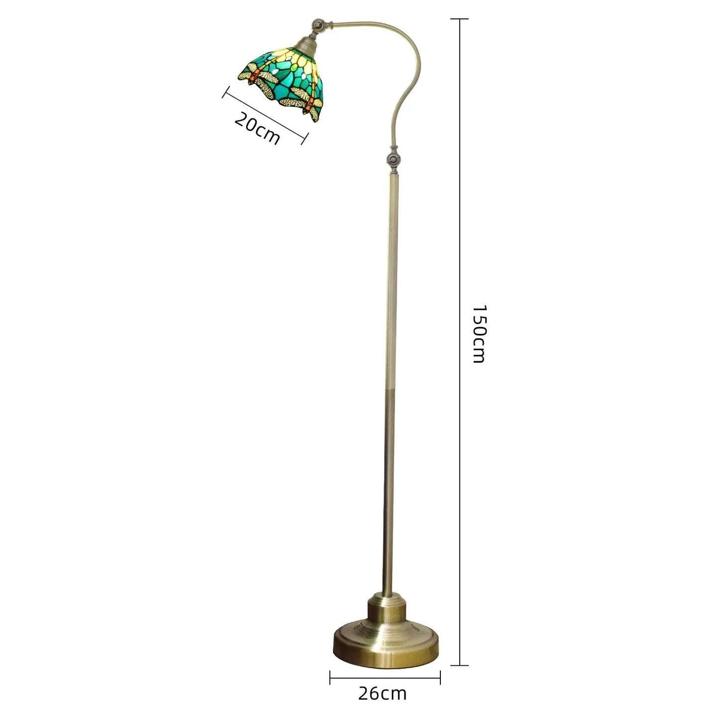 20cm Vintage Stained Glass Green Lampshade Tiffany Dragonfly Floor Lamp - CTL