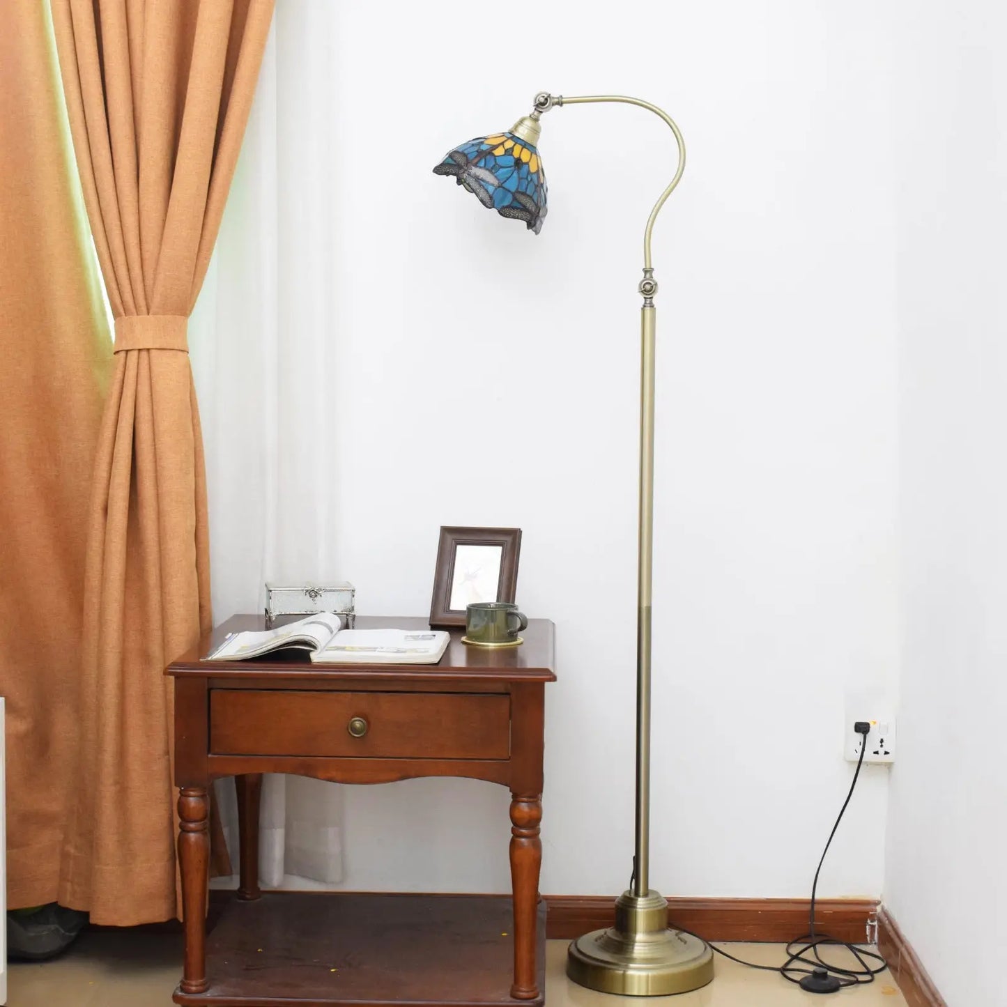 20cm Vintage Stained Glass Green Lampshade Tiffany Dragonfly Floor Lamp - CTL