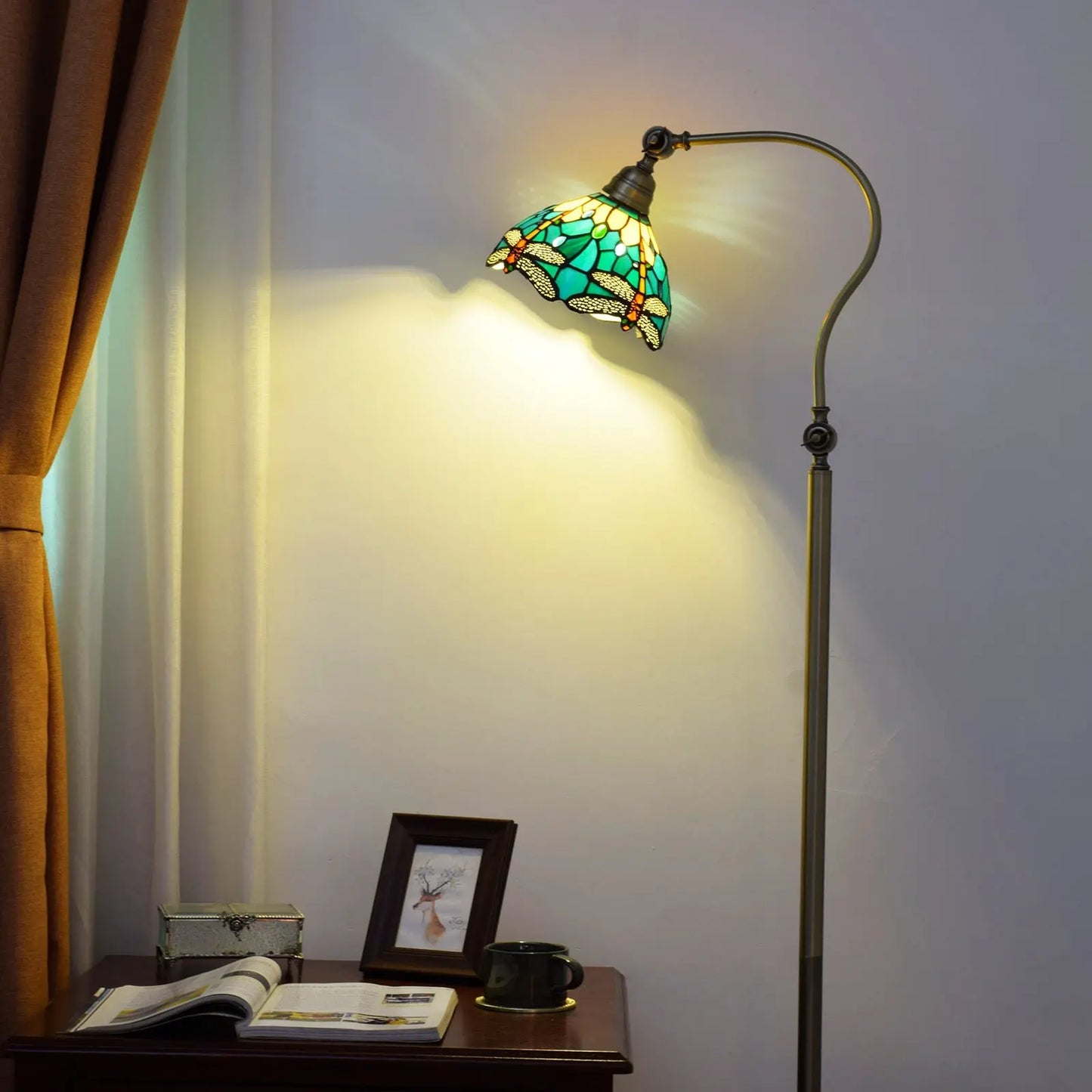 20cm Vintage Stained Glass Green Lampshade Tiffany Dragonfly Floor Lamp - CTL
