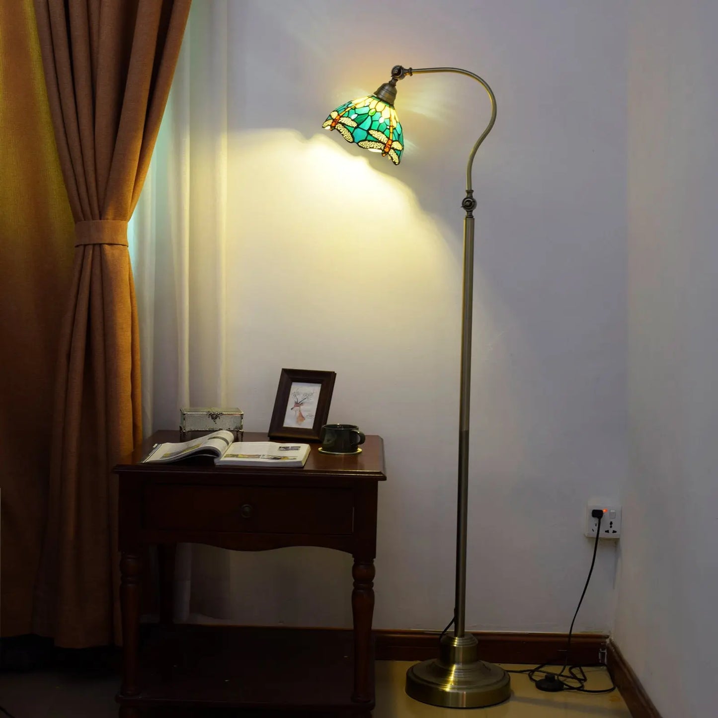 20cm Vintage Stained Glass Green Lampshade Tiffany Dragonfly Floor Lamp - CTL
