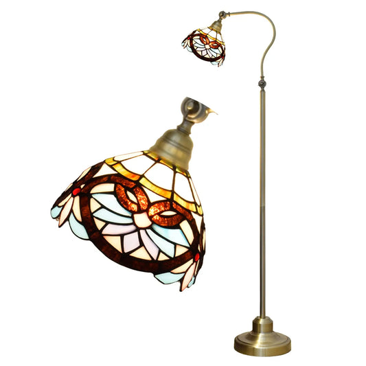 20cm Vintage Stained Glass Pastoral Flower Lampshade Tiffany Style Standard Lamp - CTL