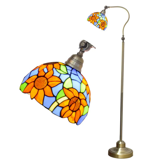 20cm Vintage Floor Tiffany Style Lamps Stained Glass Sunflower Lampshade Standing Light - CTL