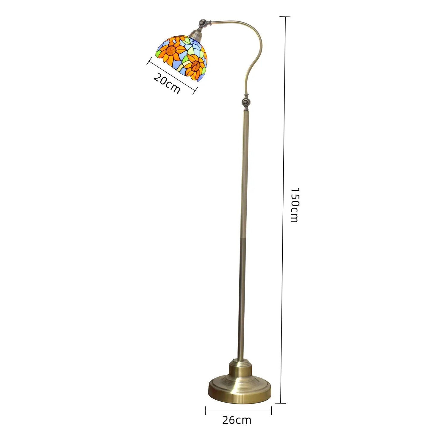 20cm Vintage Floor Tiffany Style Lamps Stained Glass Sunflower Lampshade Standing Light - CTL