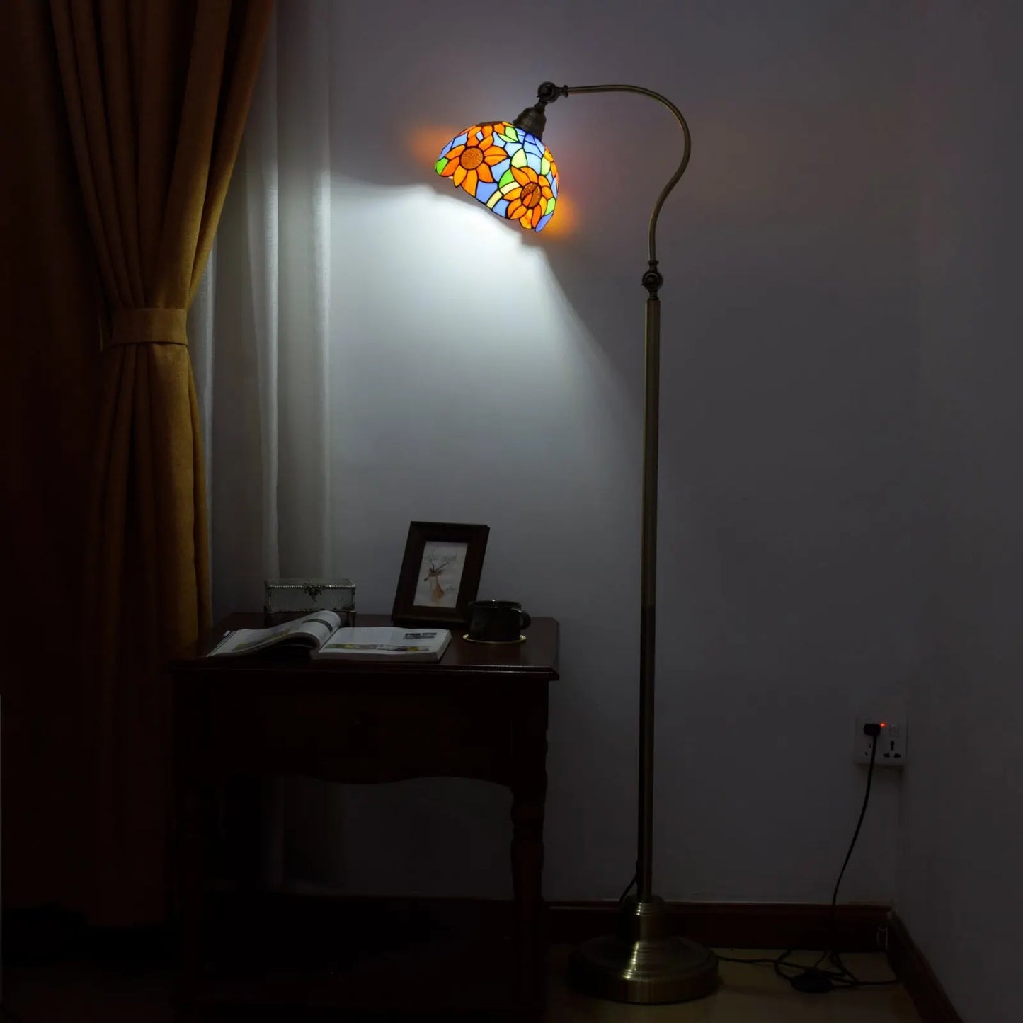 20cm Vintage Floor Tiffany Style Lamps Stained Glass Sunflower Lampshade Standing Light - CTL