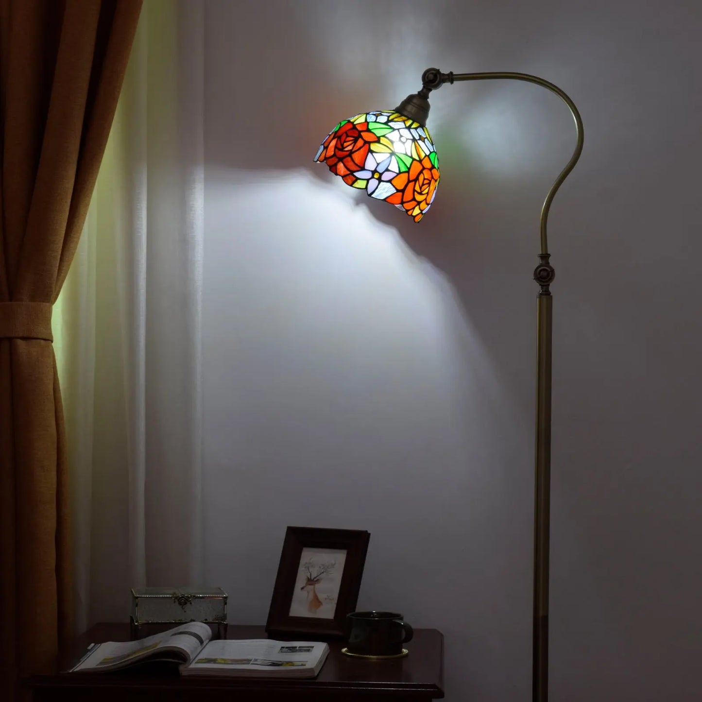 20cm Vintage Stained Glass Pastoral Gorgeous Roses Lampshade Red Tiffany Floor Lamp - CTL