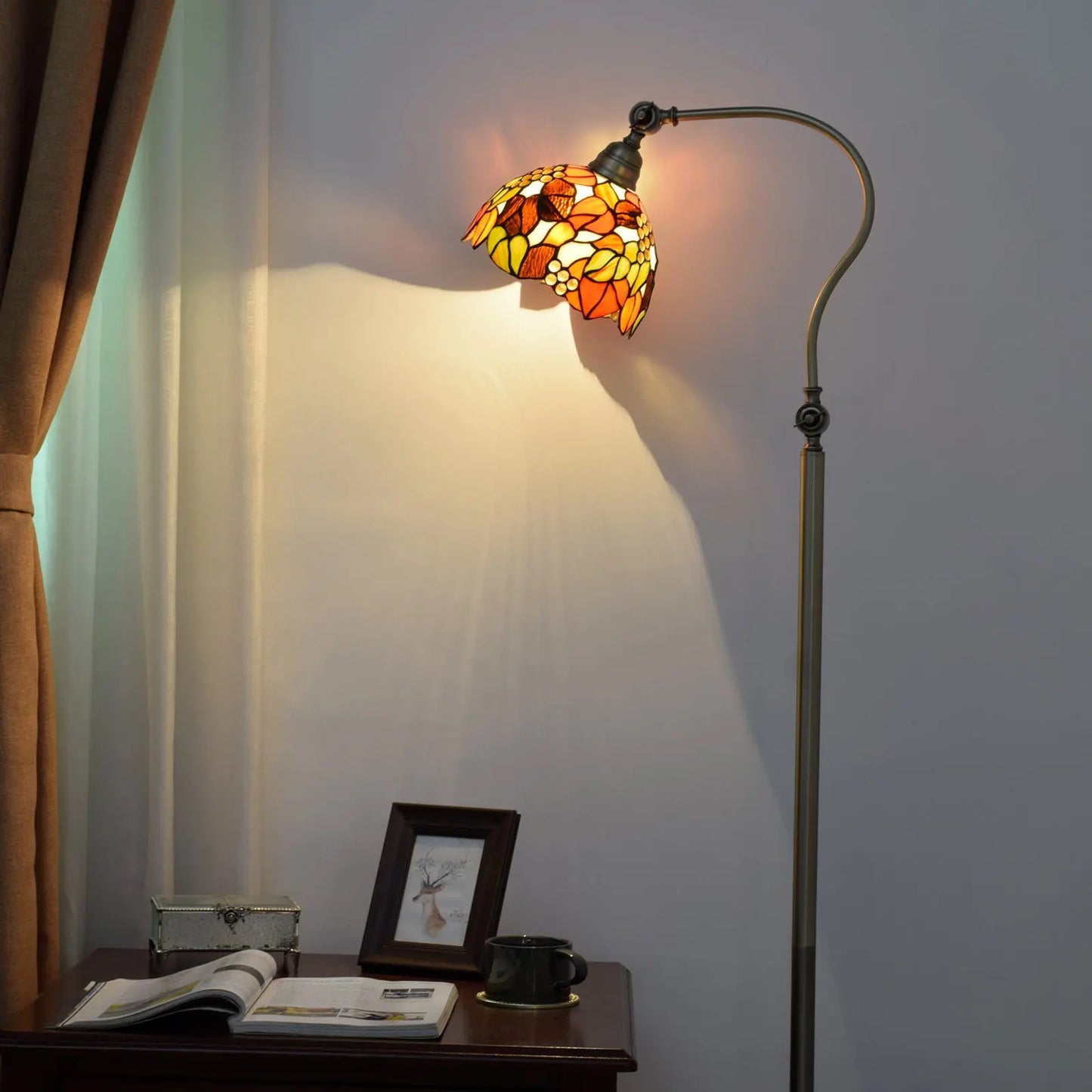 20cm Stained Glass Pastoral Grape Leaf Lampshade Vintage Tiffany Style Floor Lamps - CTL