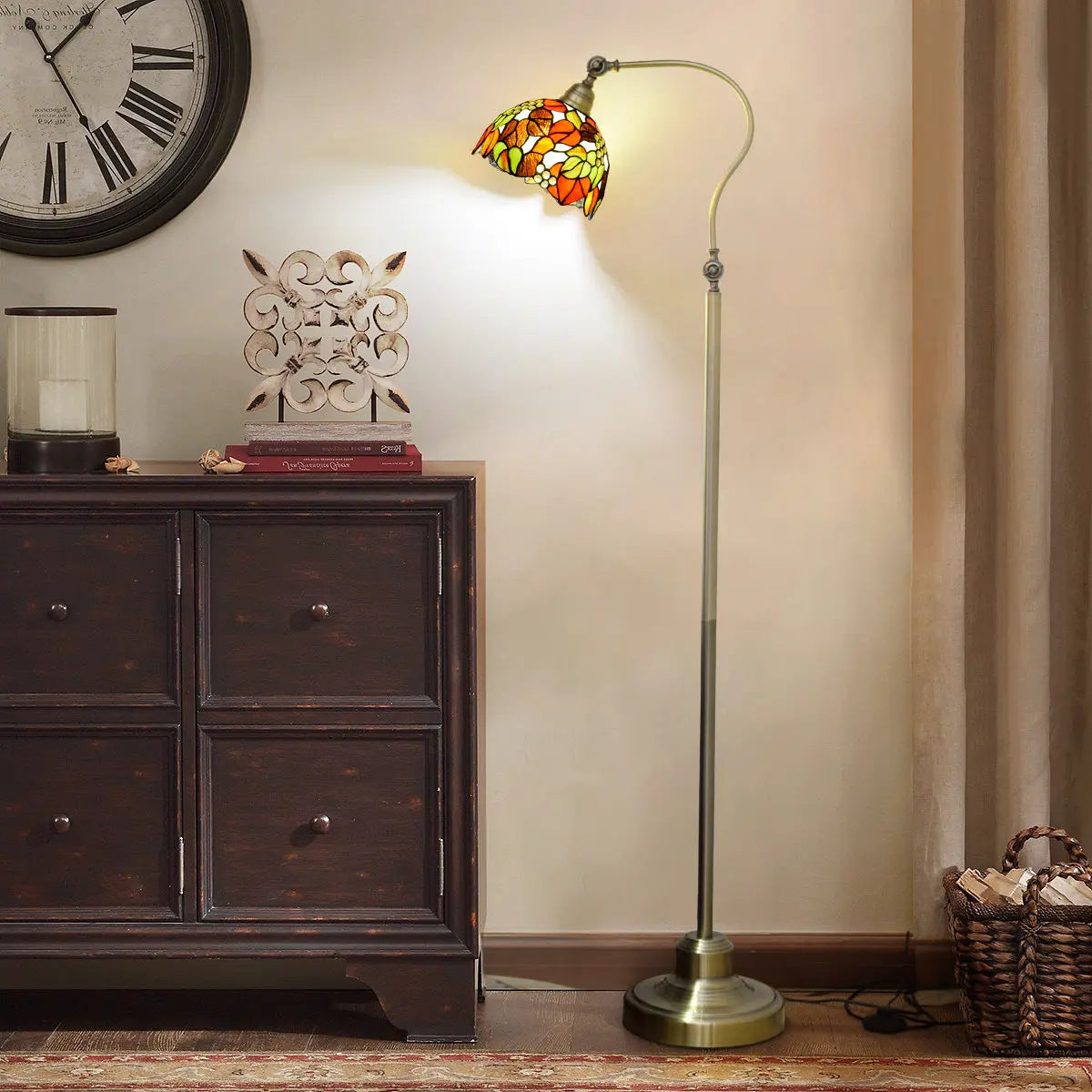 20cm Stained Glass Pastoral Grape Leaf Lampshade Vintage Tiffany Style Floor Lamps - CTL