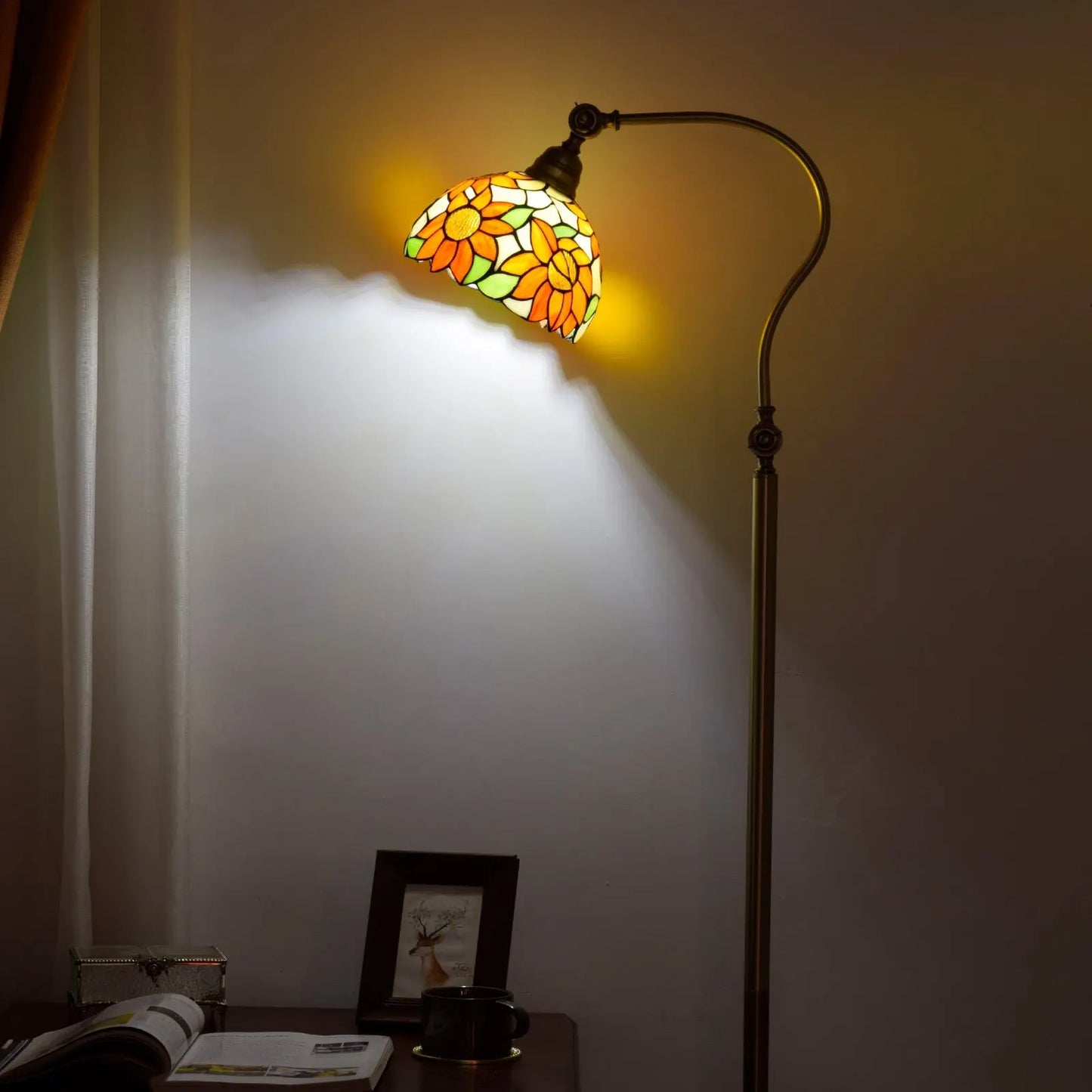 20cm Vintage Stained Glass Sunflower Lampshade Antique Tiffany Floor Lamps - CTL