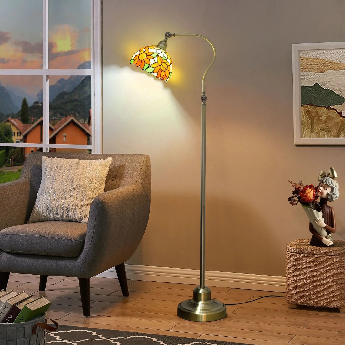 20cm Vintage Stained Glass Sunflower Lampshade Antique Tiffany Floor Lamps - CTL