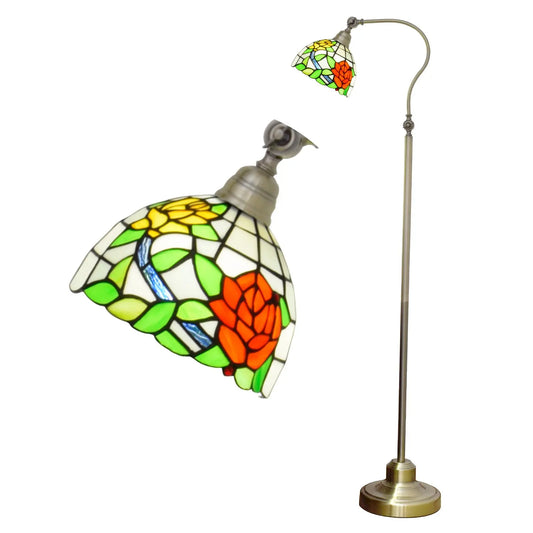 20cm Vintage Stained Glass Pastoral Rose Lampshade Tiffany Standing Lamp - CTL