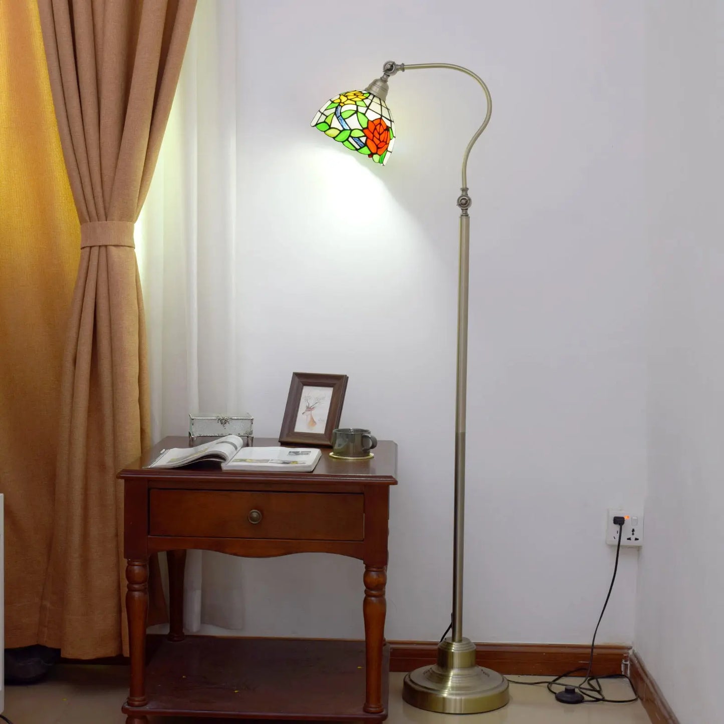 20cm Vintage Stained Glass Pastoral Rose Lampshade Tiffany Standing Lamp - CTL