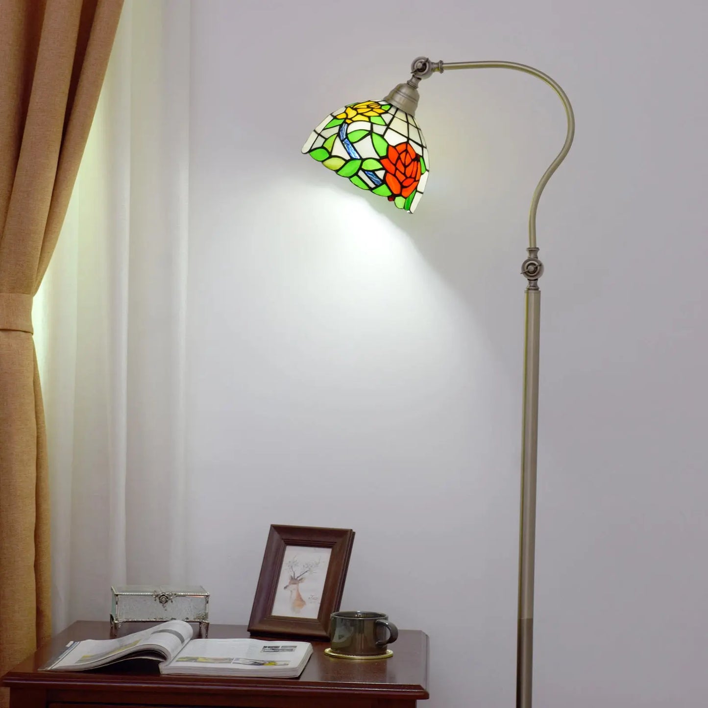 20cm Vintage Stained Glass Pastoral Rose Lampshade Tiffany Standing Lamp - CTL